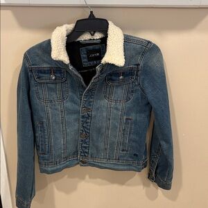 Joe's Jeans Blue Denim Jacket with Cream Sherpa Collar
